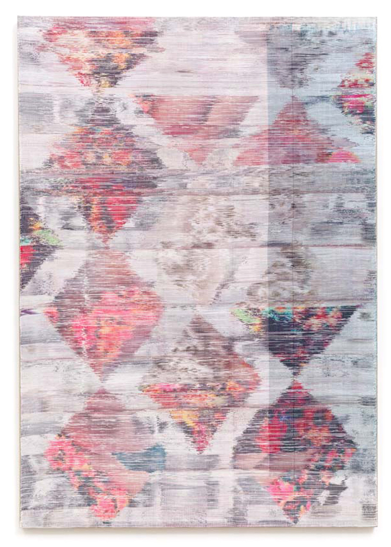 Margo Wolowiec - You'll Be Missed Too, 2014, Handwoven polyester, cotton, dye sublimation ink, fabric dye.