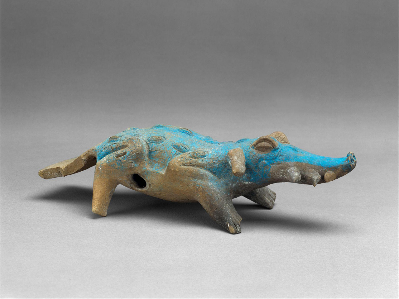 Sifflet et hochet crocodile - Céramique, et pigment Bleu Maya pigment - 700 - 800 apr. J.-C., Mexique
@MET Museum