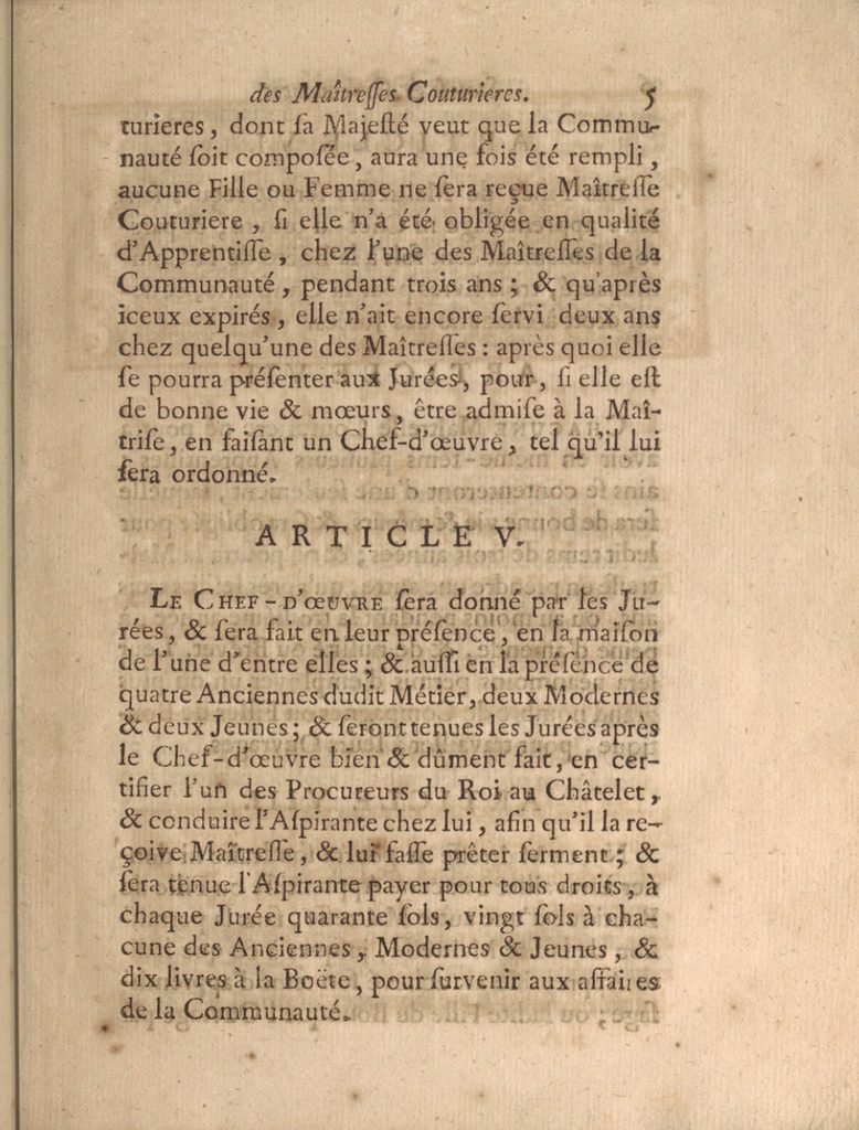 Statuts, ordonnances et déclaration du roy, confirmative d'iceux, pour la communauté des couturieres de la ville, fauxbourgs & banlieue de Paris . Vérifié en Parlement le 7 octobre 1675.
Auteur: Louis XIV (1638-1715 ; roi de France) - Publié en 1734 - Monographie imptrimée